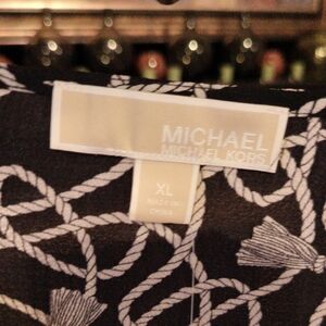 Michael Kors Black and White Rope Design Blouse w Silver Chain Lace Up XL